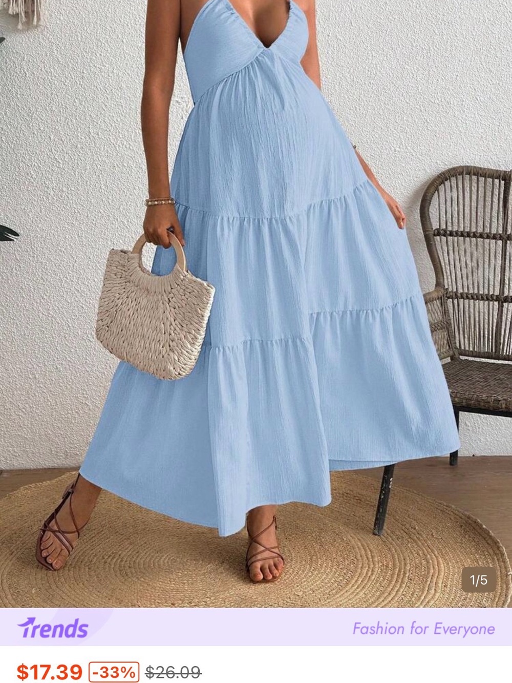 NWOT SHEIN Maternity Light Blue Tiered Spaghetti Strap Maxi Dress